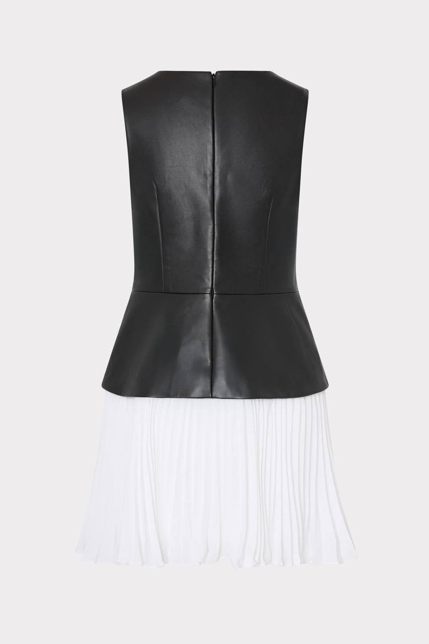 ML Haddy Leather Pleated Combo Mini Dress