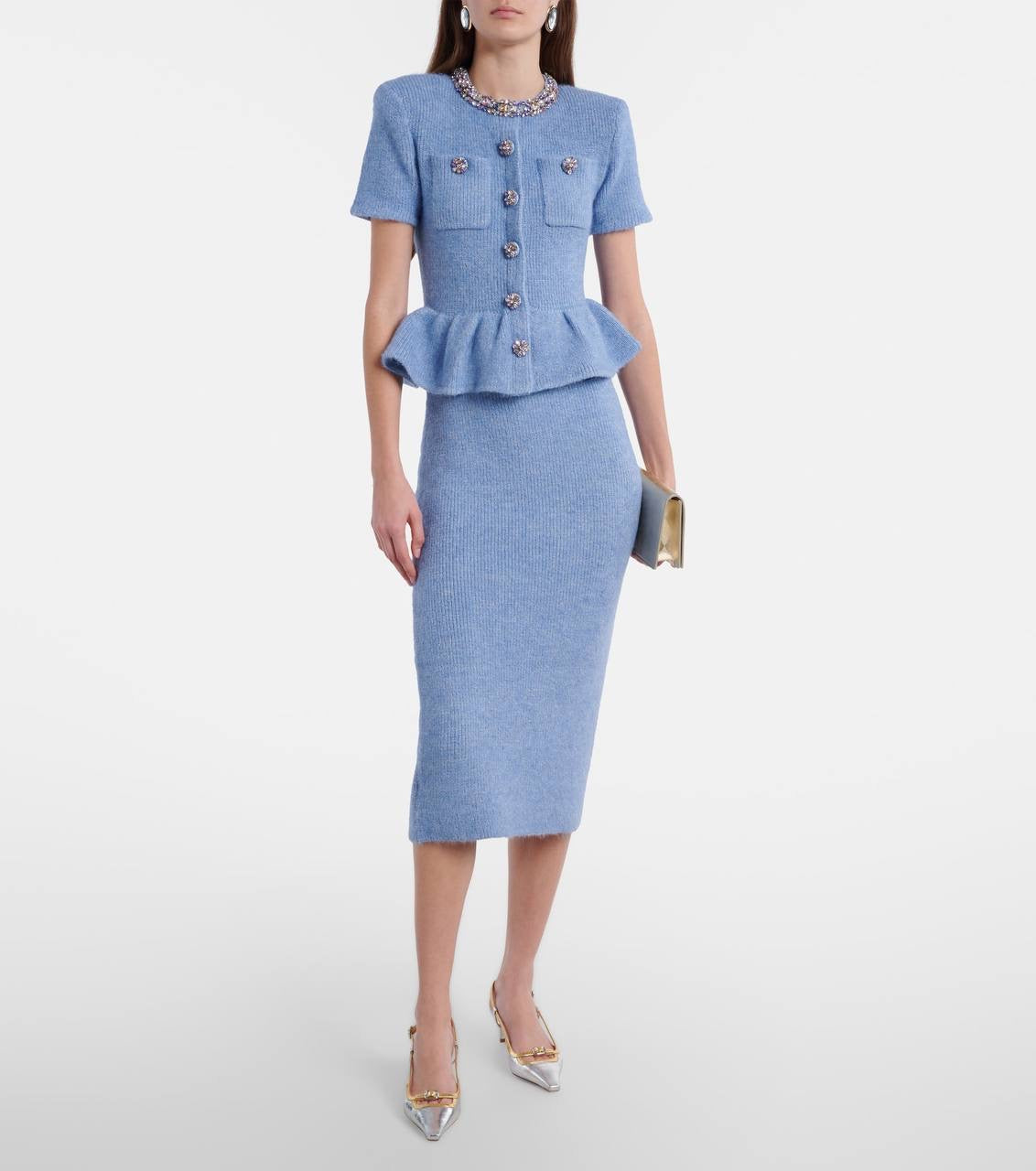 SP Blue Knitted Peplum Midi Dress