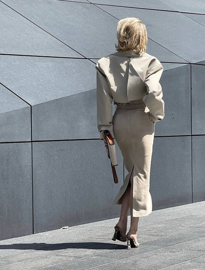 HS Oversized Cropped Trench Coat Jacket in Khaki