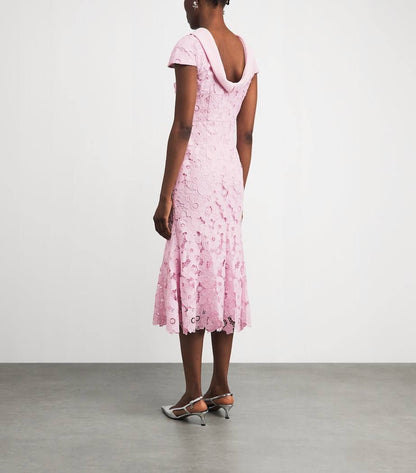 SP Pink Lace Scoop-Back Midi Dress