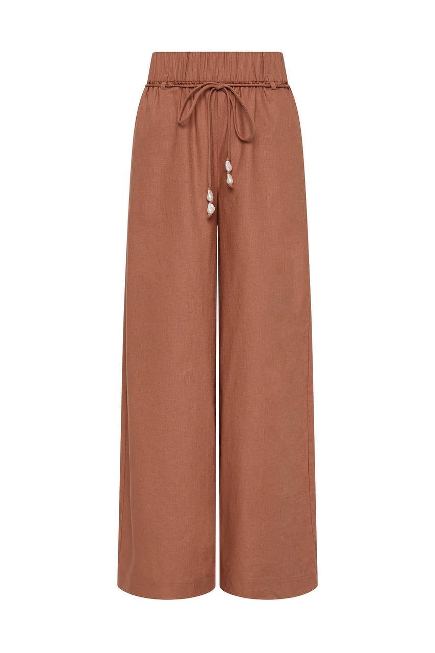 3 Colors! AJ Dessie Belted Relaxed Linen-Cotton Pants