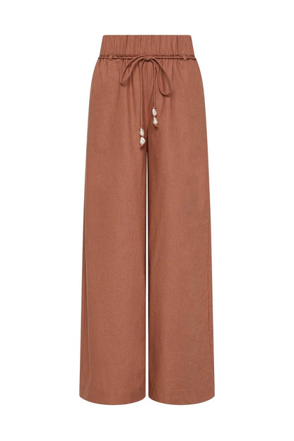 3 Colors! AJ Dessie Belted Relaxed Linen-Cotton Pants