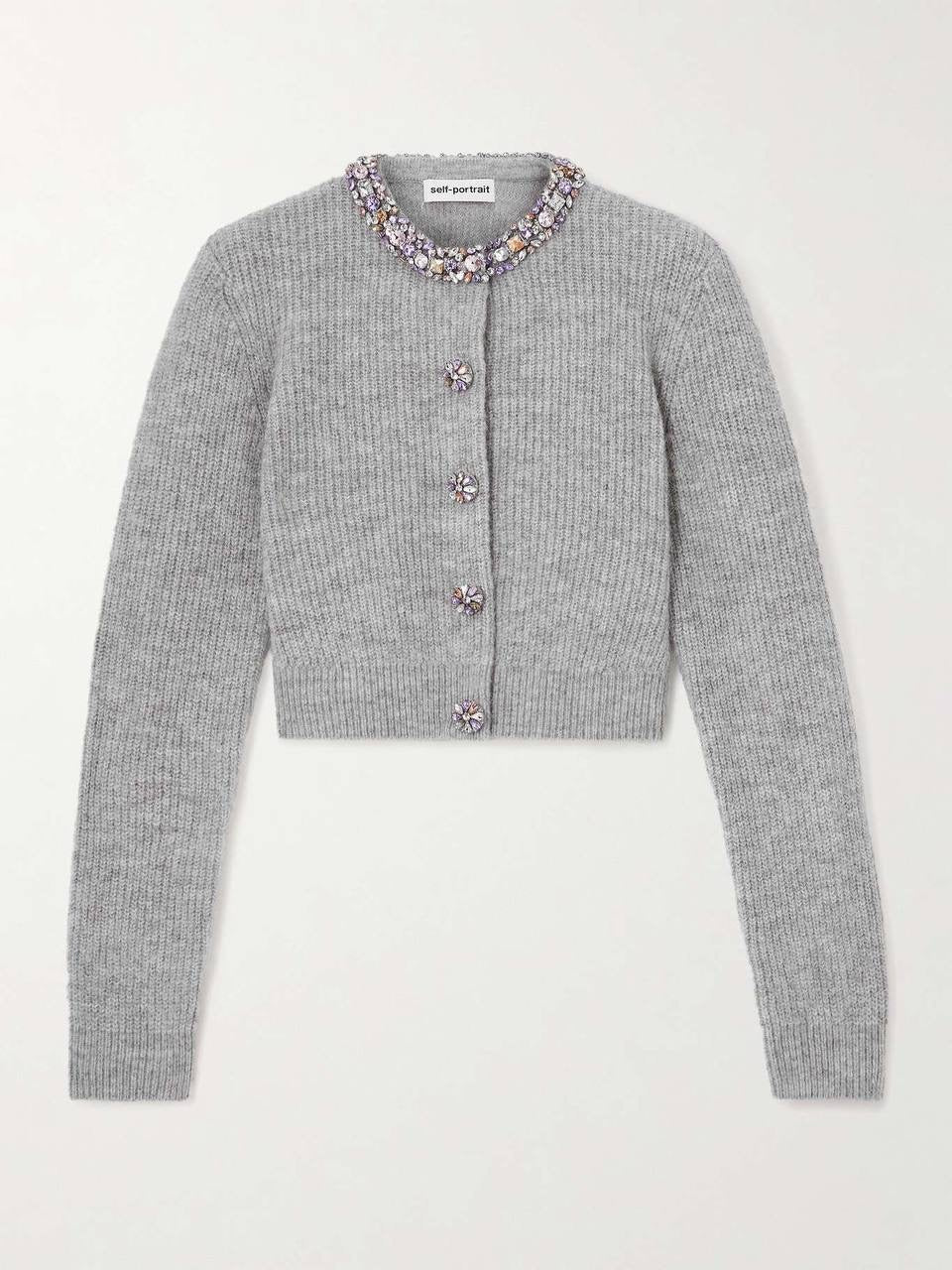 3 Colors! SP Jewel-Embellished Alpaca-Blend Cropped Cardigan in Camel | Grey | Cream