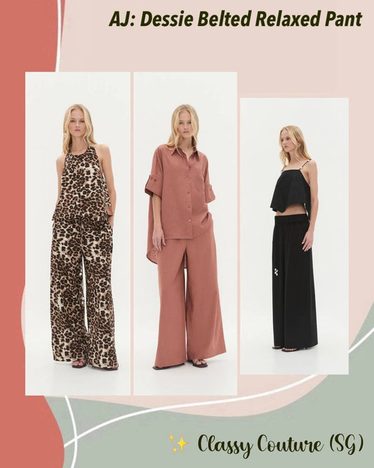 3 Colors! AJ Dessie Belted Relaxed Linen-Cotton Pants