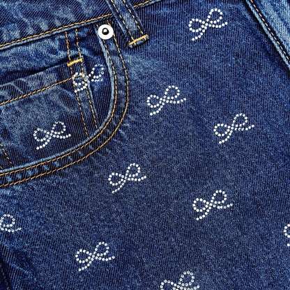 SP Lightweight Diamante Bow-embellished Denim Jeans in Classic Blue Wash
