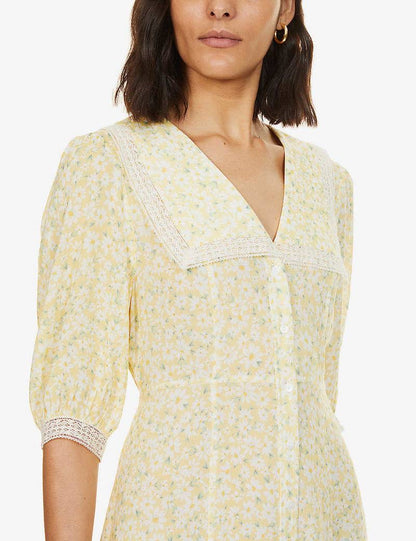 RX Ellen Floral Print Viscose Crepe Midi Dress