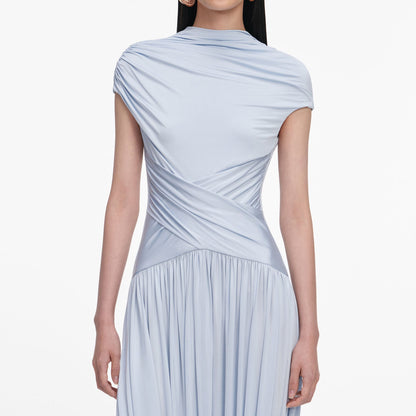 SP Yellow Sleeveless Wrap | Blue Short Sleeve Gathered Viscose-blend Jersey Midi Dress