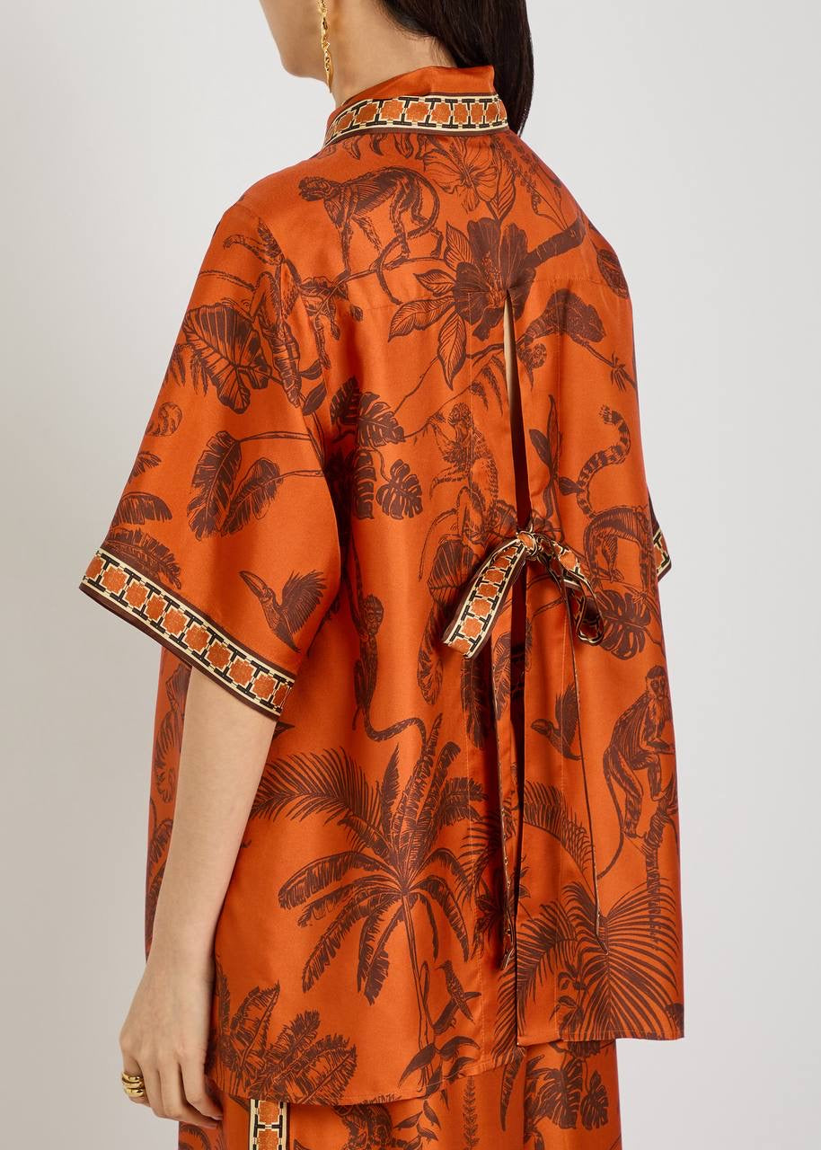 ALM Monkey Dance Printed Silk Satin Shirt | Pants | Set