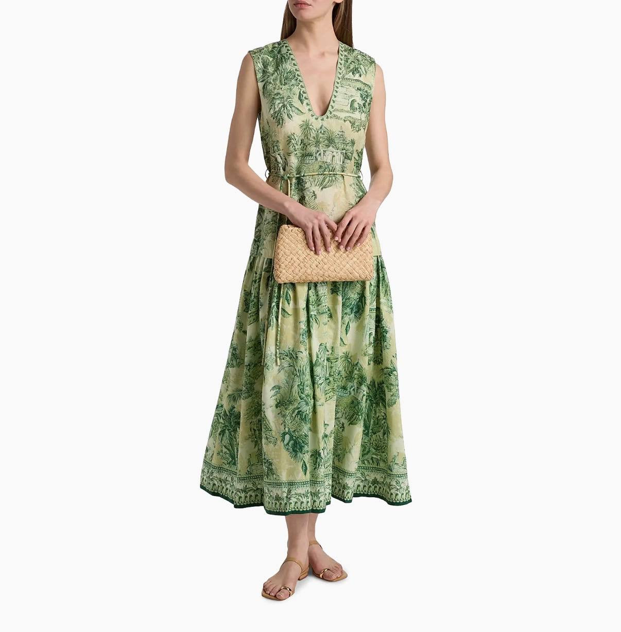 ALM Sara Cotton-Silk Sleeveless V-neck Midi Dress