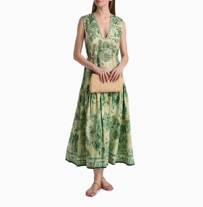 ALM Sara Cotton-Silk Sleeveless V-neck Midi Dress