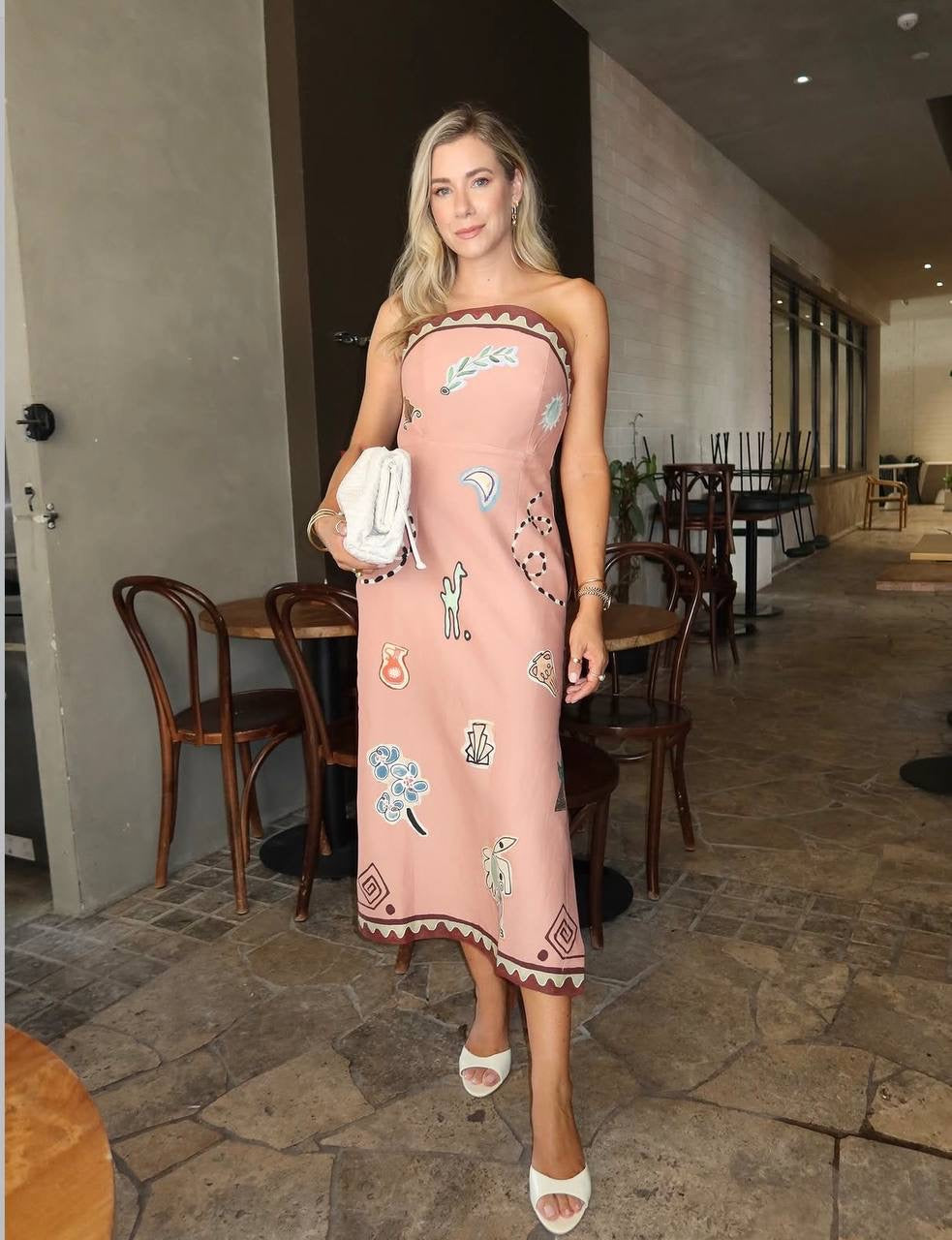 ALM Laurence Strapless Viscose-Linen Midi Dress