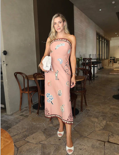 ALM Laurence Strapless Viscose-Linen Midi Dress