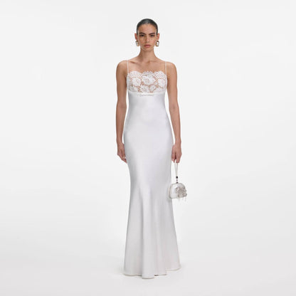 SP White Satin Lace Maxi Dress
