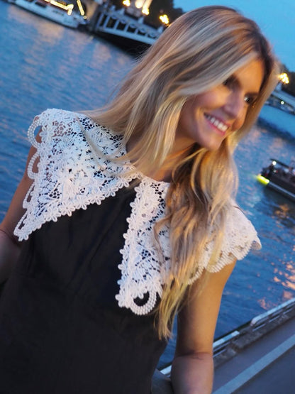 ALM Apollonia Lace Collar Viscose-Linen Midi Dress