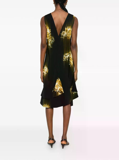 PS Rhetta Stretch-Viscose Shift Midi Dress In Blurred Chrysanthemum Print