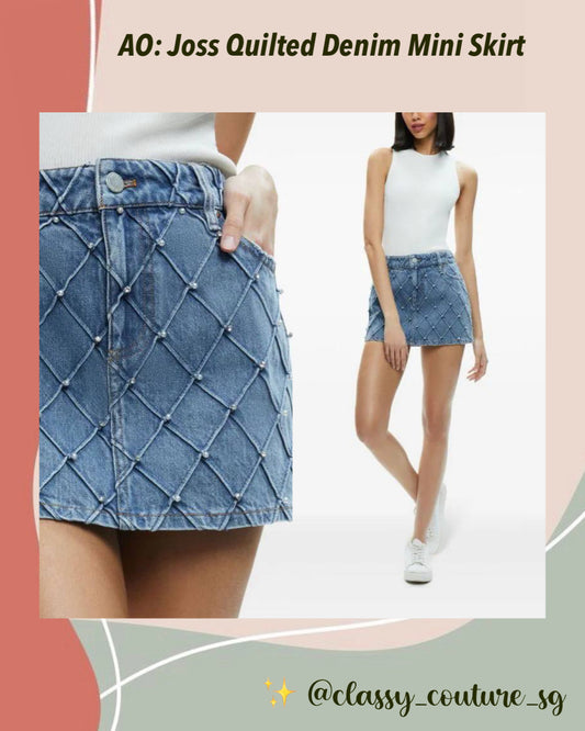 AO Joss High Rise Quilted Embellished Denim Mini Skirt