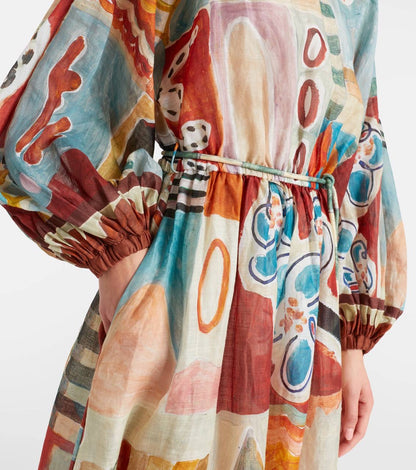ALM Michelle Printed Ramie Midi Dress
