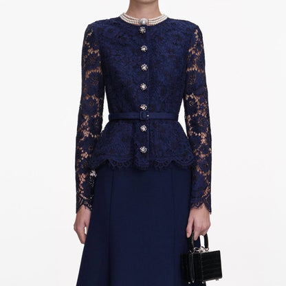 SP Navy Tailored Lace Midi Dress