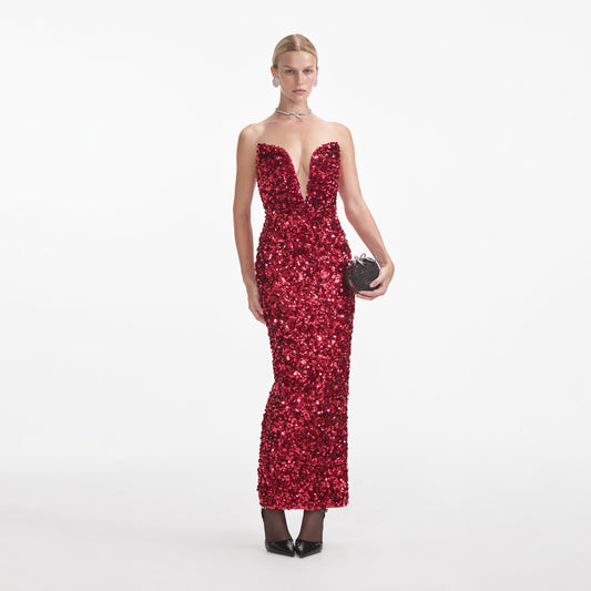 SP Red 3D Sequin Midi Maxi Dress