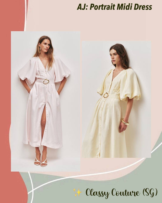 AJ Portrait Puff Sleeve Linen-blend Midi Dress