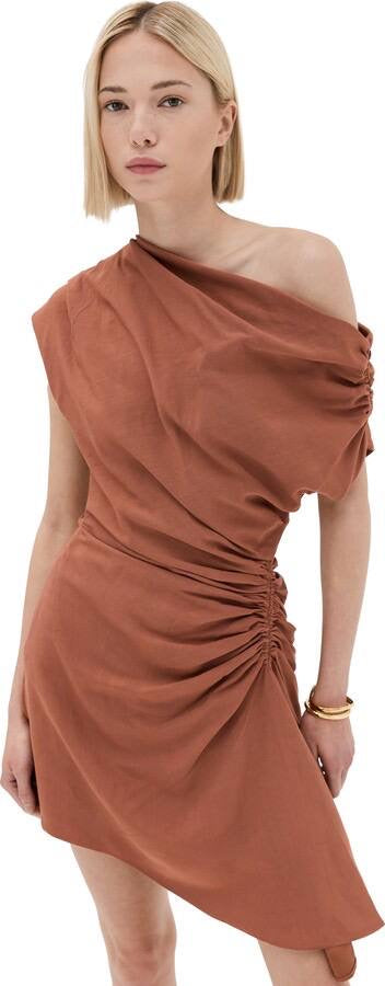 ALC Poppy Viscose-Linen One Shoulder Ruched Mini Dress