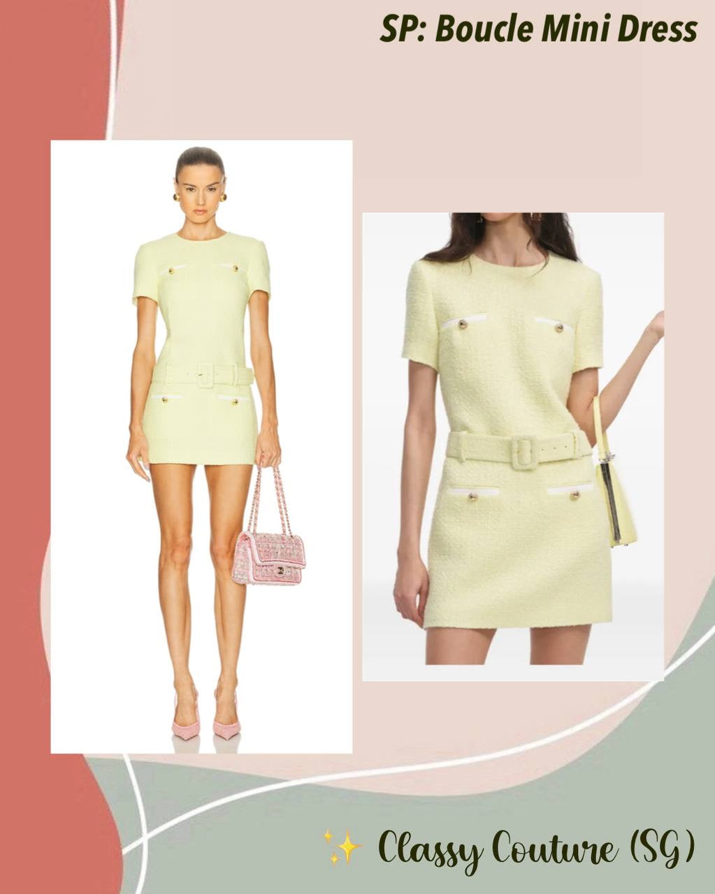 SP Yellow Boucle Belted Tweed Mini Dress