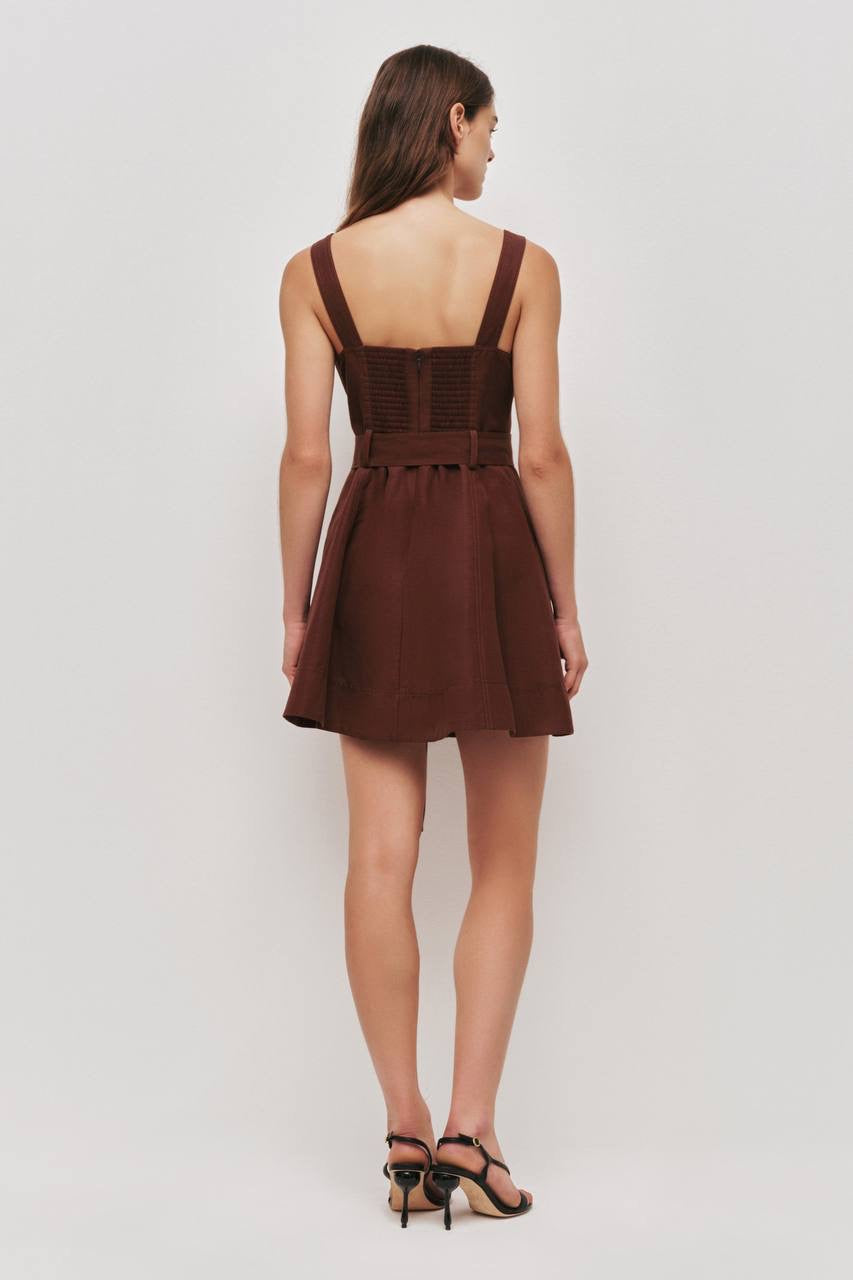AJ Manon Brown Linen-viscose Mini Dress