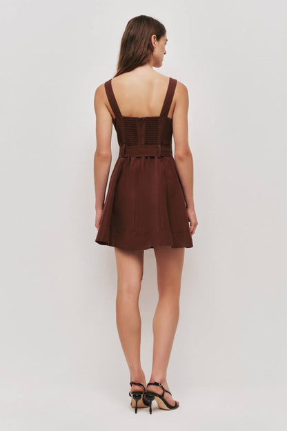 AJ Manon Brown Linen-viscose Mini Dress