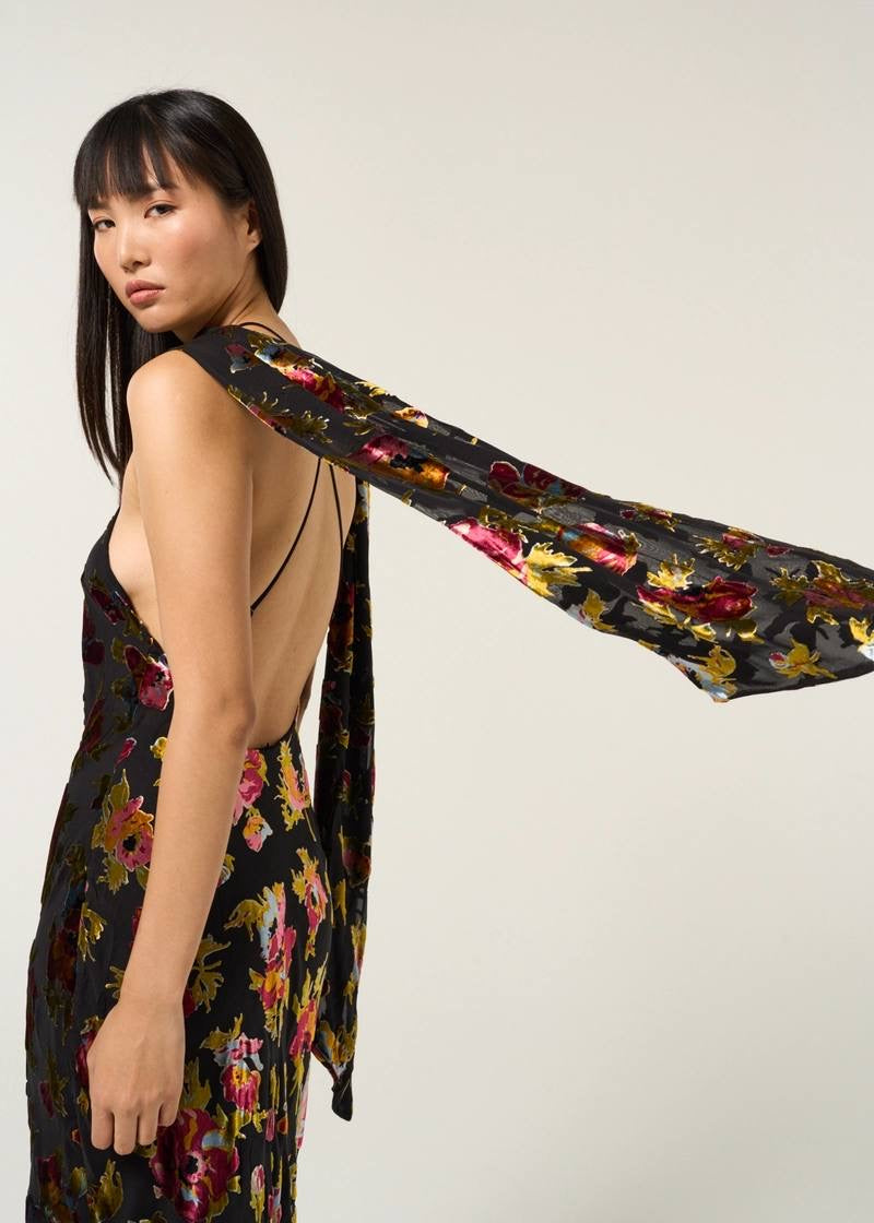 RX Harlan Velvet Devoré | Hayley Viscose-Silk Halter Midi Dress