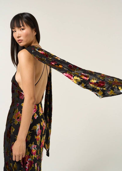 RX Harlan Velvet Devoré | Hayley Viscose-Silk Halter Midi Dress