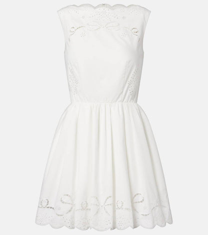 SP White Embroidered Cotton Midi Dress
