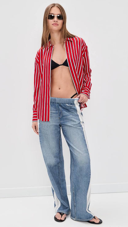 Red/White/Black Stripe Dimitra Oversized Button Down Lyocell Shirt