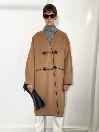 SALE! Tot Clasp Leather-Trimmed Brushed Wool And Cashmere-Blend Coat