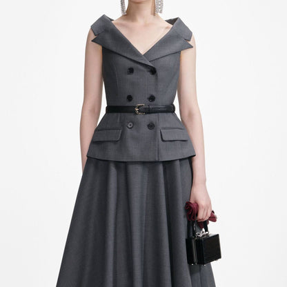 SP Grey Wool Tailored Midi Dress