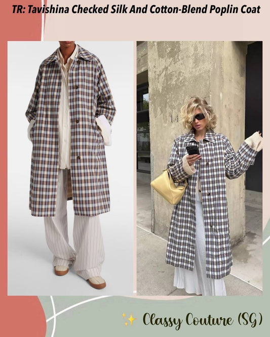 TR Tavishina Checked Silk-Cotton-Blend Poplin Coat