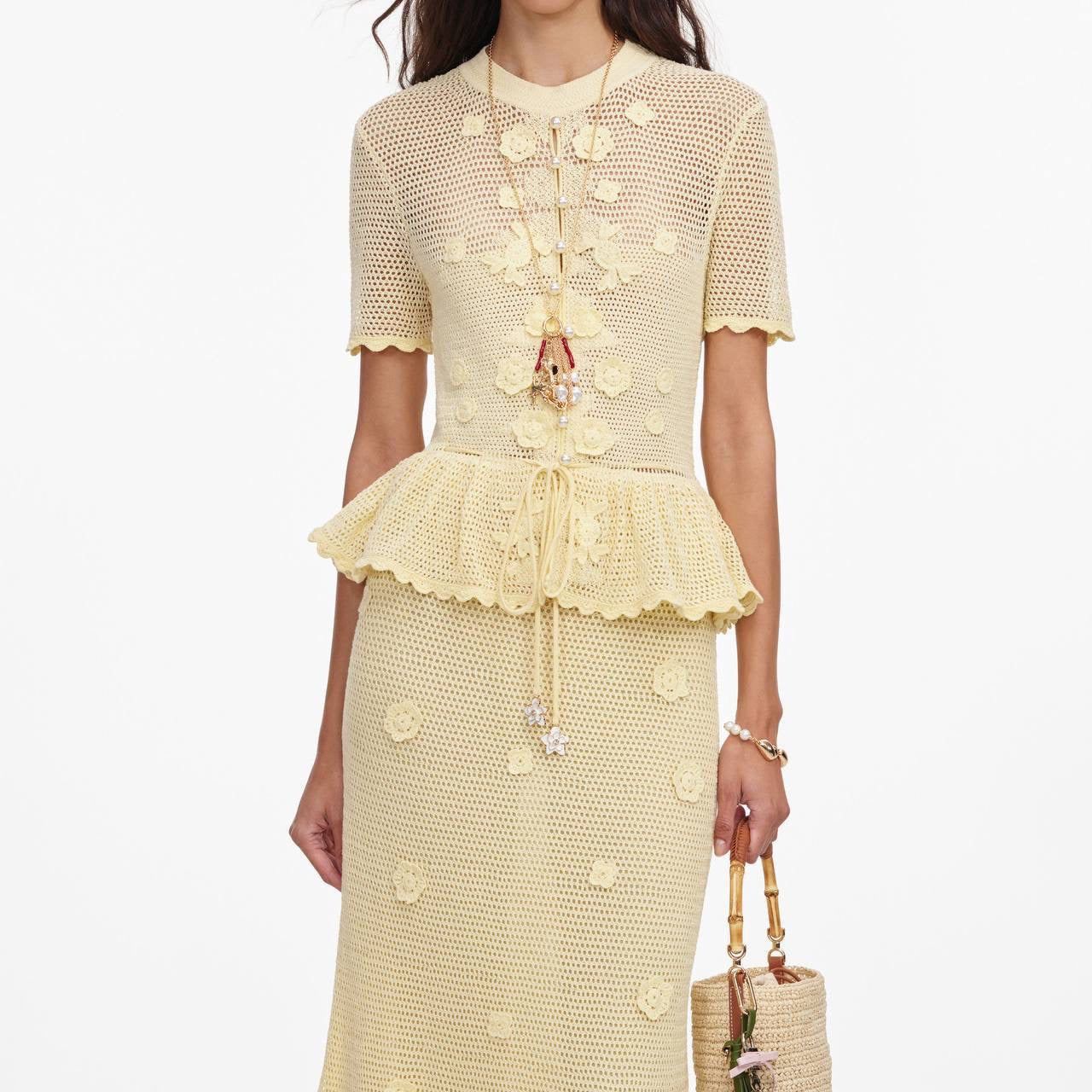 SP Yellow Crochet Floral Mini | Midi Dress