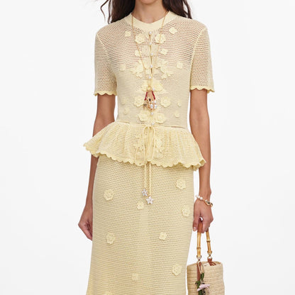 SP Yellow Crochet Floral Mini | Midi Dress