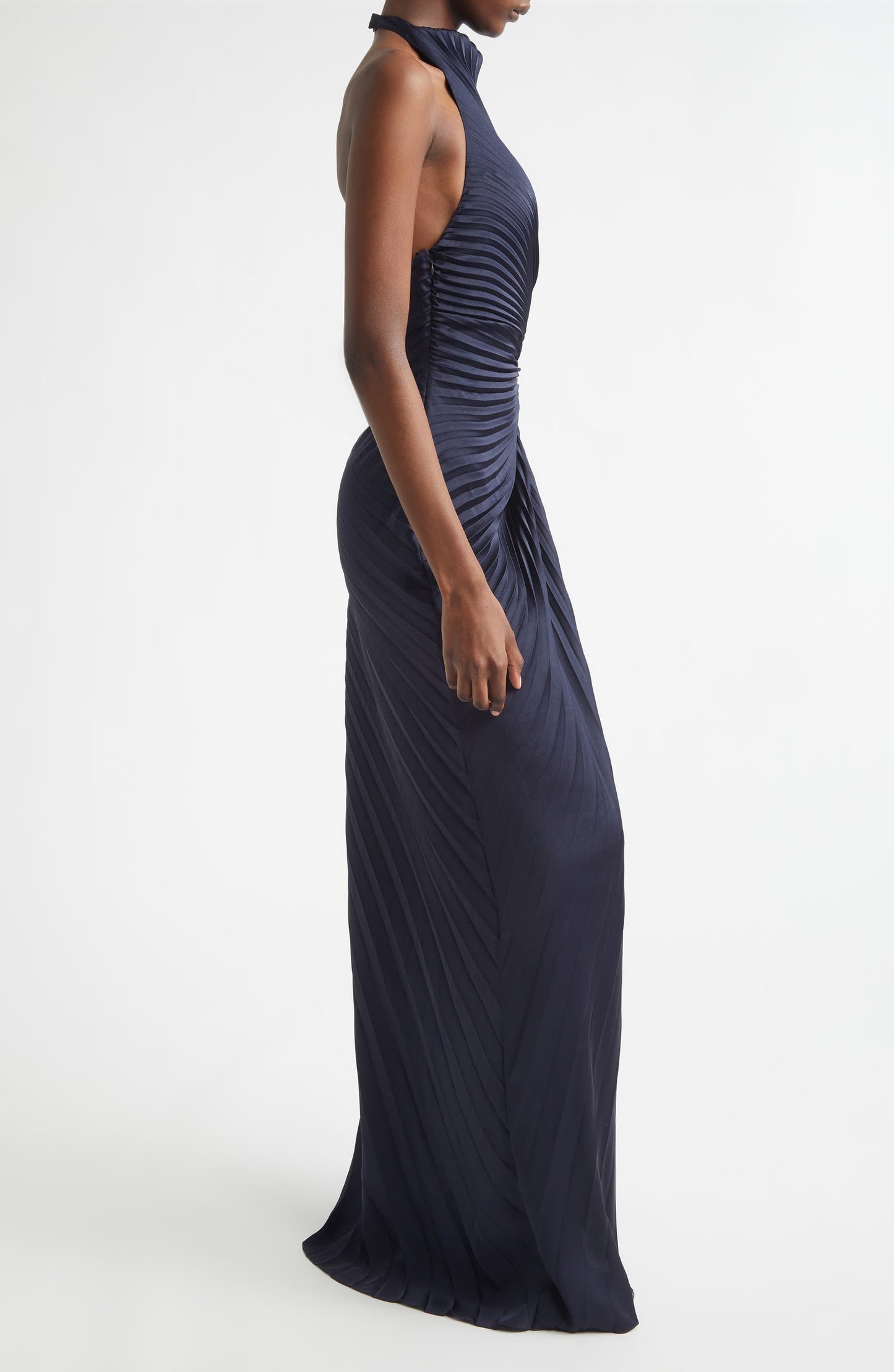ALC Romy Halter Pleated Satin Gown Maxi Dress