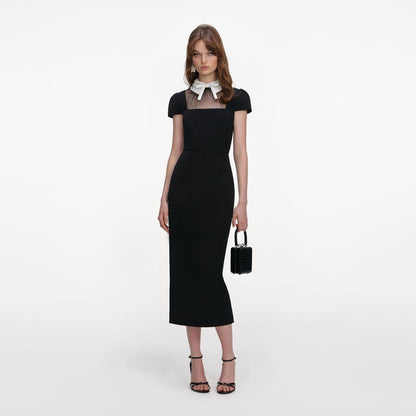 SP Black Crepe Bow Collar Midi Dress