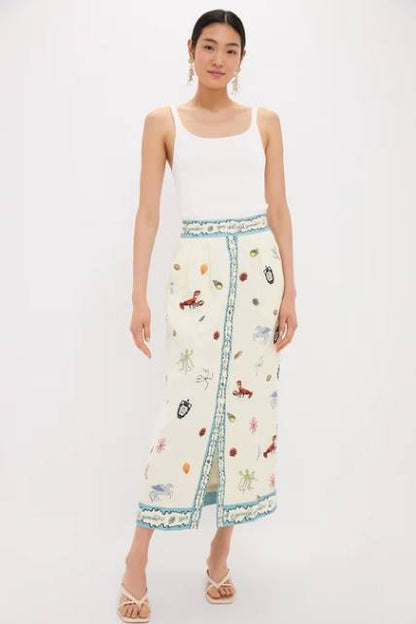 ALM Sandy Embroidered Linen Midi Skirt