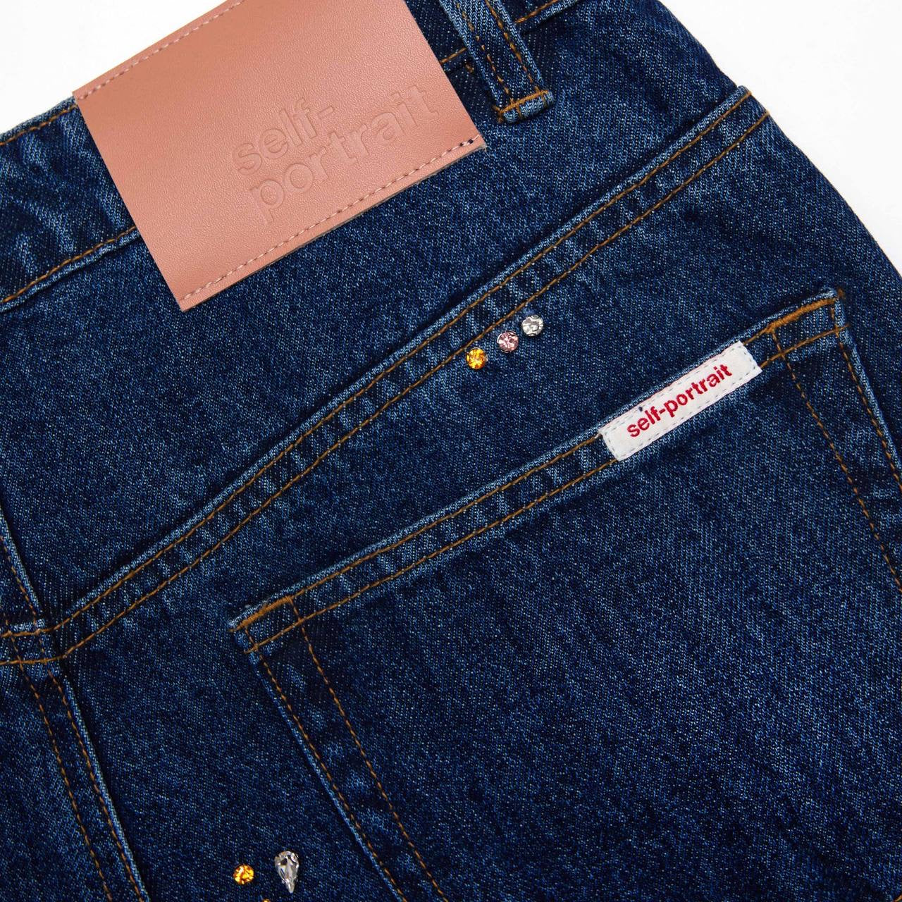 SP Embellished High Waist Wide Leg Jeans in Light Blue Wash | Dark Blue Wash