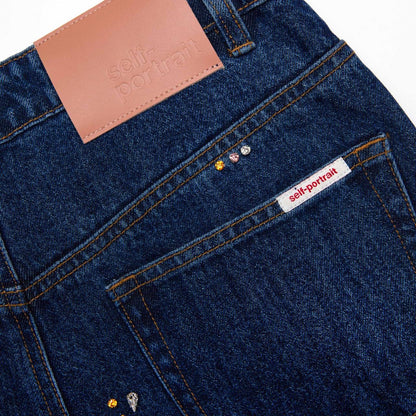 SP Embellished High Waist Wide Leg Jeans in Light Blue Wash | Dark Blue Wash