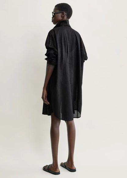 4 Colors! Tot Long Summer Cotton-blend Embroidered Monogram Oversized Shirt Shirtdress Mini Dress