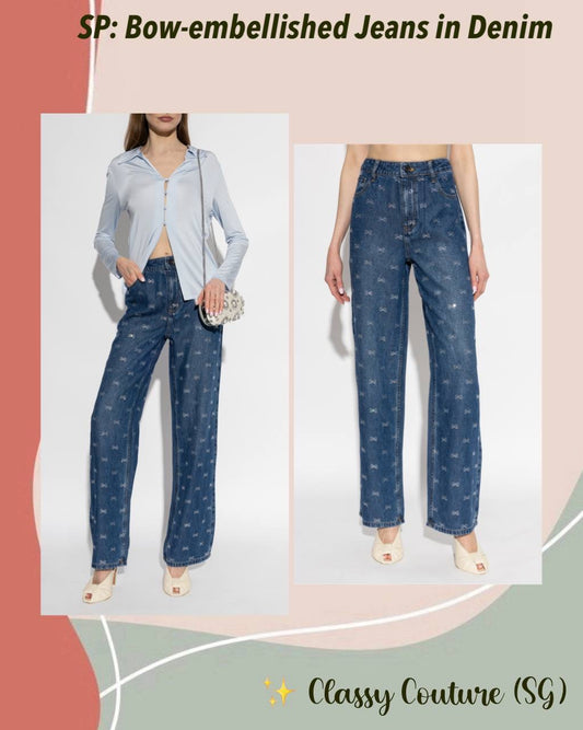 SP Lightweight Diamante Bow-embellished Denim Jeans in Classic Blue Wash