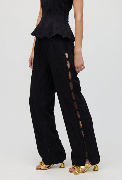 HFM Kira Puff Sleeve Top | Aura Pant Trousers | Scalloped Hem Edge Cotton-linen blend Set
