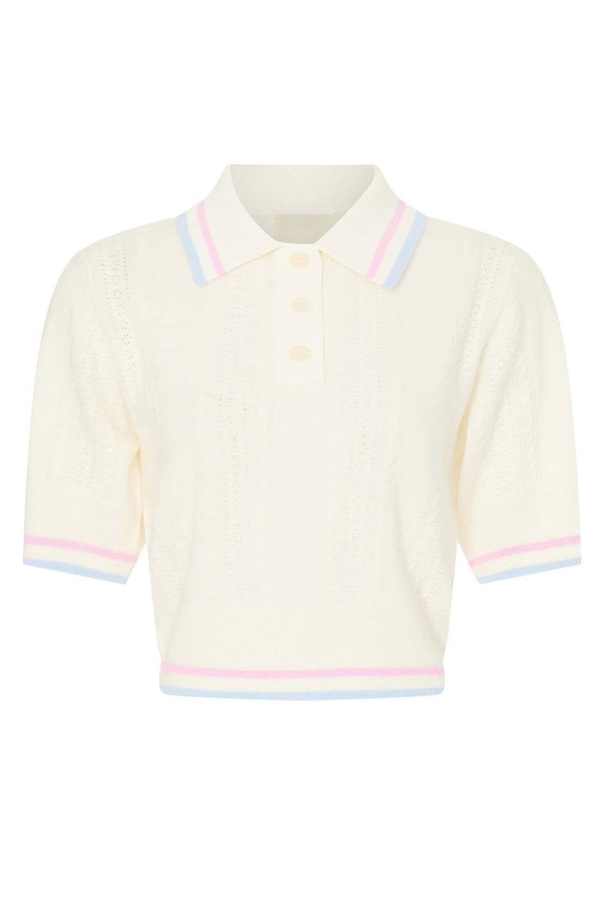 SD Loire Polo Stripe-detail Wool-Cashmere Knit Cropped Sweater Top
