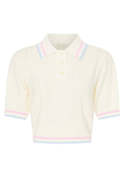 SD Loire Polo Stripe-detail Wool-Cashmere Knit Cropped Sweater Top