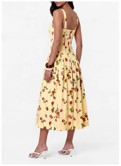 NC Makenna Drop Waist Corset Linen-Viscose Sweetheart Midi Dress