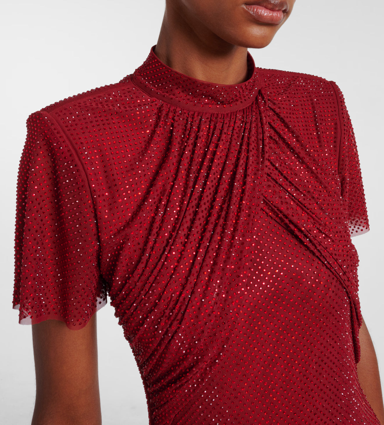 SP Red Rhinestone Mesh Maxi Dress