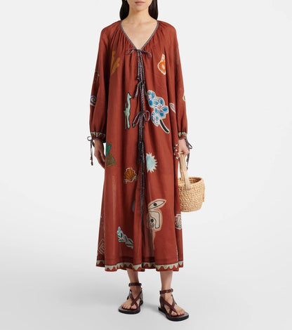 ALM + LNCE Printed Ramie and Cotton-Blend Midi Dress